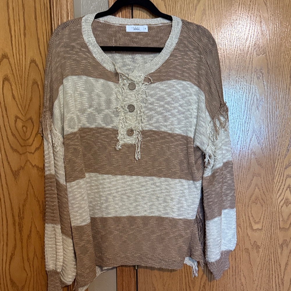 TALULAH Brown and Cream Striped Lightweight Sweater